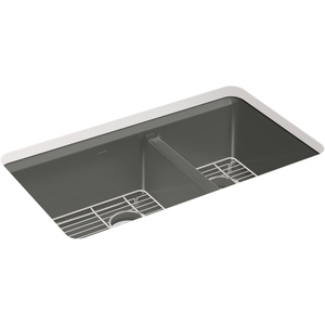 K8669-5UA1-58 Riverby White/Color Undermount - Double Bowl Kitchen Sink - Thunder Grey
