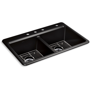K8679-4A1-7 Riverby White/Color Dual Mount Double Bowl Kitchen Sink - Black Black