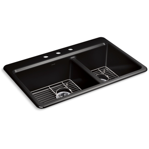 K8669-3A1-7 Riverby White/Color Dual Mount Double Bowl Kitchen Sink - Black Black