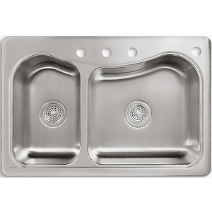 K3361-4-NA Staccato Stainless Steel Double Bowl Kitchen Sink - Stainless Steel