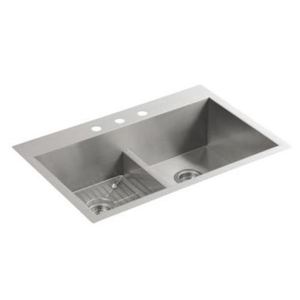 K3838-3-NA Vault Stainless Steel Dual Mount Double Bowl Kitchen Sink - Stainless Steel