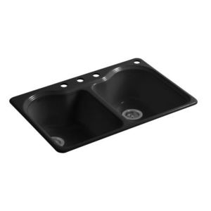 K5818-4-7 Hartland White/Color Double Bowl Kitchen Sink - Black