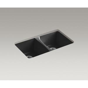 K5873-5U-7 Deerfield White/Color Undermount - Double Bowl Kitchen Sink - Black