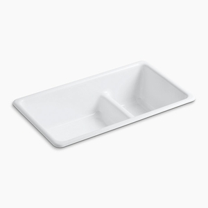 K6625-0 Iron/Tones White/Color Dual Mount Double Bowl Kitchen Sink - White