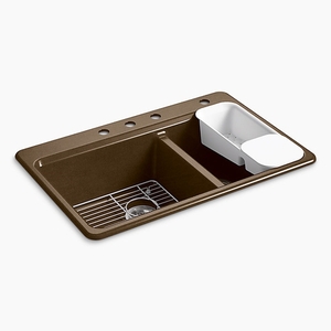 K8669-4A2-KA Riverby White/Color Double Bowl Kitchen Sink - Black 'n Tan