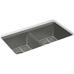 K8679-5UA1-58 Riverby White/Color Undermount - Double Bowl Kitchen Sink - Thunder Grey