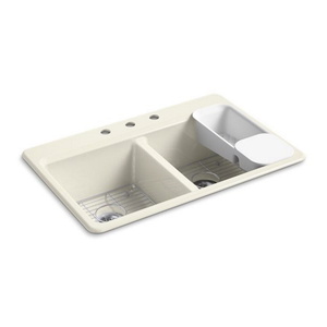 K8679-3A2-96 Riverby White/Color Double Bowl Kitchen Sink - Biscuit