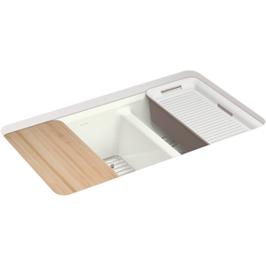 K8669-5UPC-NY Riverby White/Color Undermount - Double Bowl Kitchen Sink - Dune