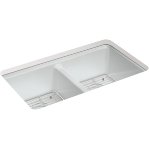 K8679-5UA1-95 Riverby White/Color Undermount - Double Bowl Kitchen Sink - Ice Grey