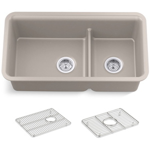 K27786-CM3 Cairn White/Color Undermount - Double Bowl Kitchen Sink - Matte Taupe