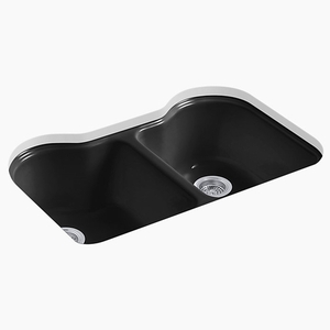 K5818-5U-7 Hartland White/Color Undermount - Double Bowl Kitchen Sink - Black