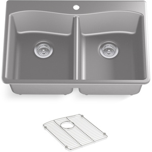 K8185-1-CM4 Kennon White/Color Dual Mount Double Bowl Kitchen Sink - Matte Grey