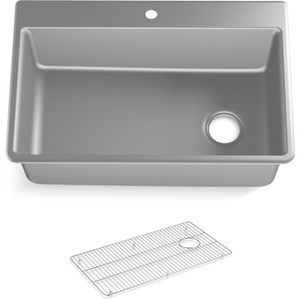 K8437-1-CM4 Kennon White/Color Dual Mount Single Bowl Kitchen Sink - Matte Grey