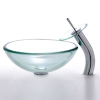  Waterfall Vessel Style Bathroom Sink - Clear Glass / Chrome