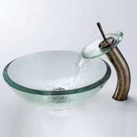  Waterfall Vessel Style Bathroom Sink - Clear Glass / Oil Rubbed Bronze
