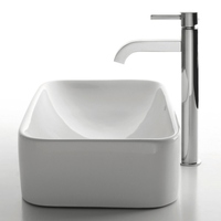 Ceramic Vessel Style Bathroom Sink - White Ceramic / Chrome
