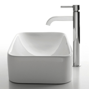 KCKCV1221007CH Ceramic Vessel Style Bathroom Sink - White Ceramic / Chrome