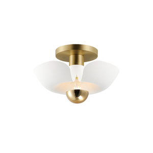 M11390WTSBR Poppy Flush Mount Ceiling Light - White/Satin Brass