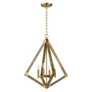 M12254WOAB Vector Entrance / Foyer Pendant Light - Weathered Oak / Antique Brass