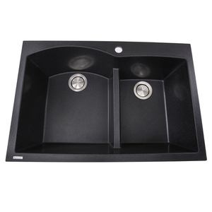 NPR6040BL Plymouth Collection White/Color Dual Mount Double Bowl Kitchen Sink - Black