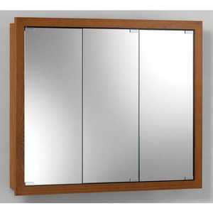 R740639 Framed Tri-view Medicine Cabinet - Honey Oak