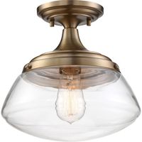  Kew Semi Flush Mount Ceiling Light - Burnished Brass / Clear