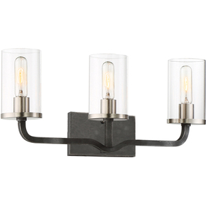 N606123 Sherwood 3 Bulb Bathroom Lighting - Iron Black / Brushed Nickel Accents