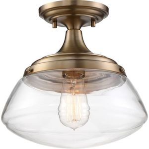 N606797 Kew Semi Flush Mount Ceiling Light - Burnished Brass / Clear