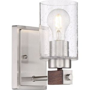 N606961 Arabel 1 Bulb Wall Sconce - Brushed Nickel / Nutmeg Wood