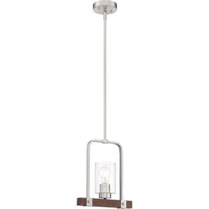 N606965 Arabel Down Light Pendant Light - Brushed Nickel / Nutmeg Wood