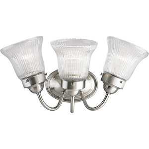PP328909 Economy Fluted Glass 3 Bulb Bathroom Lighting - Brushed Nickel PP328909 Economy Fluted Glass 3 Bulb Bathroom Lighting - Brushed Nickel