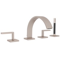  Wave Deck Mount With Handshower Tub Faucet - Satin Nickel