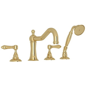 RA1404LMULB Acqui Deck Mount With Handshower Tub Faucet - Unlacquered Brass