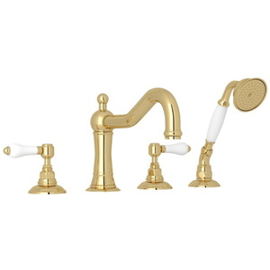 RA1404LPULB Acqui Deck Mount With Handshower Tub Faucet - Unlacquered Brass