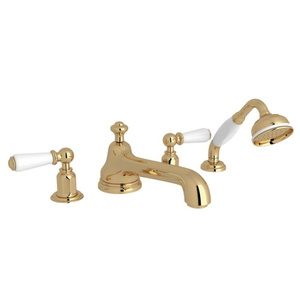 RU3737LULB Edwardian Deck Mount With Handshower Tub Faucet - Unlacquered Brass