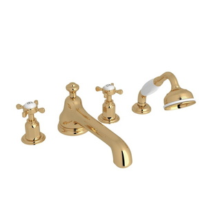 RU3738XULB Edwardian Deck Mount With Handshower Tub Faucet - Unlacquered Brass RU3738XULB Edwardian Deck Mount With Handshower Tub Faucet - Unlacquered Brass